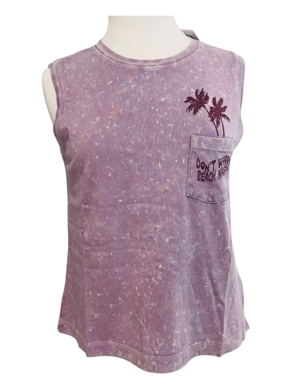 Boxy muscle t-shirt 100% cotton pocket tie dye pink Palm tree sleeveless